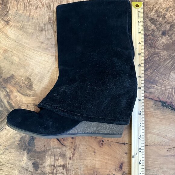 Black suede, mid-calf, wedge heel, straight or slouch boots, size 10 - Picture 7 of 9